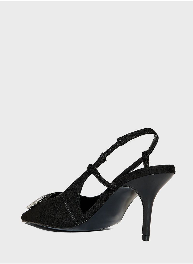 Embellished Buckle Sling Court Pumps
