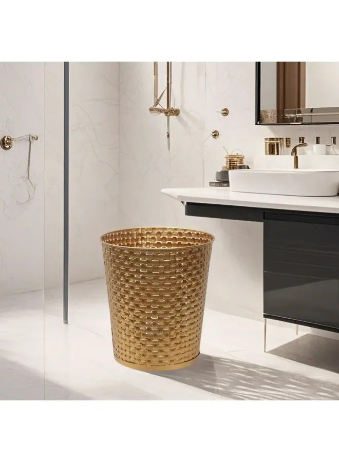 Light Luxury Hollow Metal Trash Can, Thickened Electroplated Iron Waste Bin, Open Top Decorative Waste Basket For Bedroom Office Kitchen Hotel - Image 1
