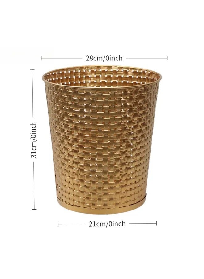 Light Luxury Hollow Metal Trash Can, Thickened Electroplated Iron Waste Bin, Open Top Decorative Waste Basket For Bedroom Office Kitchen Hotel - Image 2