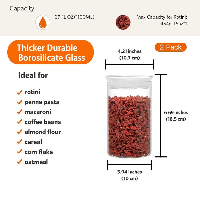Zens 37oz Glass Jars with Airtight Lid Set of 2, Clear Glass Kitchen Canisters Sets with Airtight Lids, Wide Mouth Glass Storage Jas Airtight Containers for Cereal,Coffee Beans, Loose Tea - Image 3
