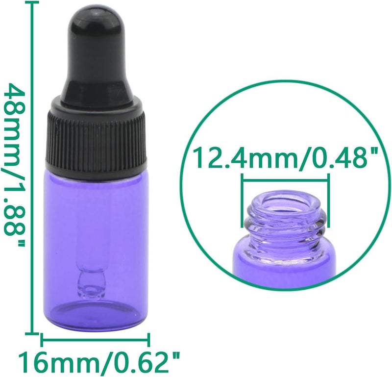 Rowiz 30 PCS 3ml Purple Glass Dropper Bottles with Pipettes Dropper&Black Screw Cap,Glass Essential Oil Bottles Eye Dropper Vials Perfume Cosmetic Liquid Aromatherapy Lotion Sample Bottles - Image 2