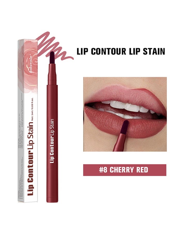 lakerain Lip Contour Lip Stain, 2-IN-1 Lip Stain & Liner, Longwear Liquid Lip Liner Stain Marker Pen Long Lasting Waterproof  #8 Cherry Red - Image 2