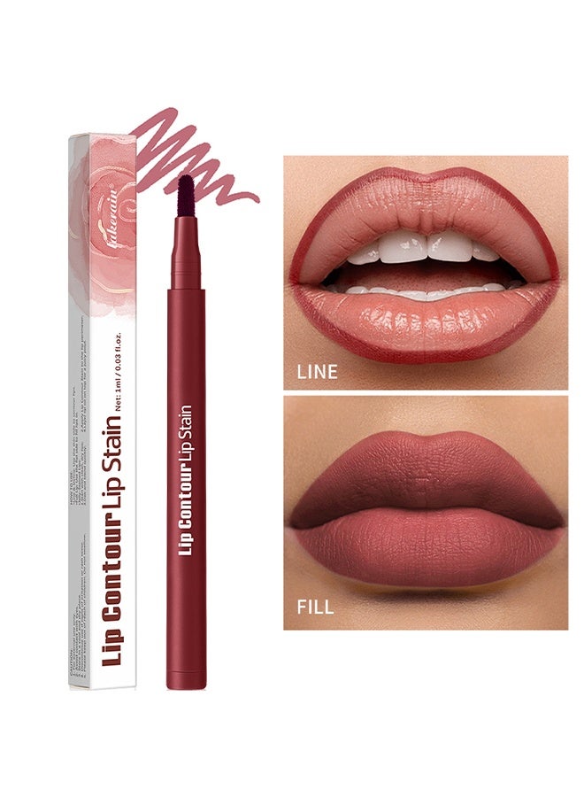 lakerain Lip Contour Lip Stain, 2-IN-1 Lip Stain & Liner, Longwear Liquid Lip Liner Stain Marker Pen Long Lasting Waterproof  #8 Cherry Red - Image 1