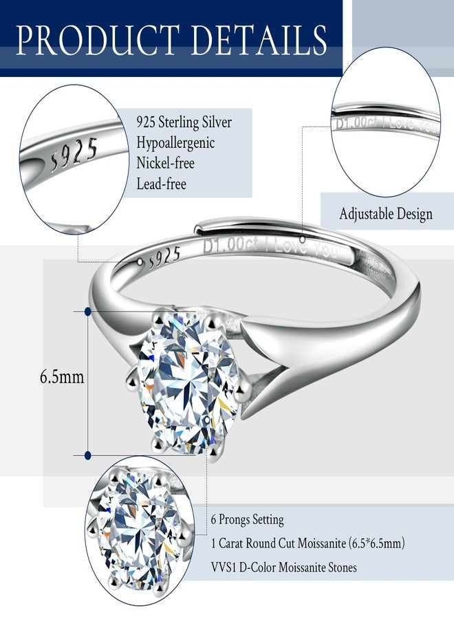 ANAZOZ Adjustable Rings for Women, Sterling Silver Rings for Women S925 Moissanite Wedding Band Stackable, 1ct D Color VVS1 Clarity - Image 5