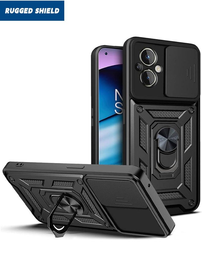 RUGGED SHIELD Realme C67 Case, Realme C67 4G Cover with Slide Camera Cover, Heavy Duty Shockproof Phone Case Cover with Ring Kickstand for Realme C67 4G, Black  - Image 1