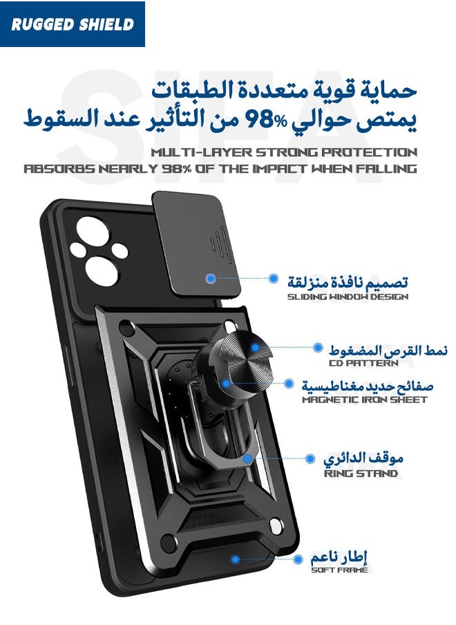 RUGGED SHIELD Realme C67 Case, Realme C67 4G Cover with Slide Camera Cover, Heavy Duty Shockproof Phone Case Cover with Ring Kickstand for Realme C67 4G, Black  - Image 2