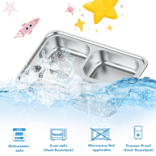 Bakpoco Stainless Steel Divided Plate for Kids Toddler, Non Toxic Portion Control Plate Dinner Plate with Lid for Adults Weight Loss, 4 Pack 4 Sections Rectangular Snack Plate Tray - Image 5