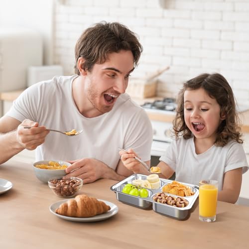 Bakpoco Stainless Steel Divided Plate for Kids Toddler, Non Toxic Portion Control Plate Dinner Plate with Lid for Adults Weight Loss, 4 Pack 4 Sections Rectangular Snack Plate Tray - Image 2
