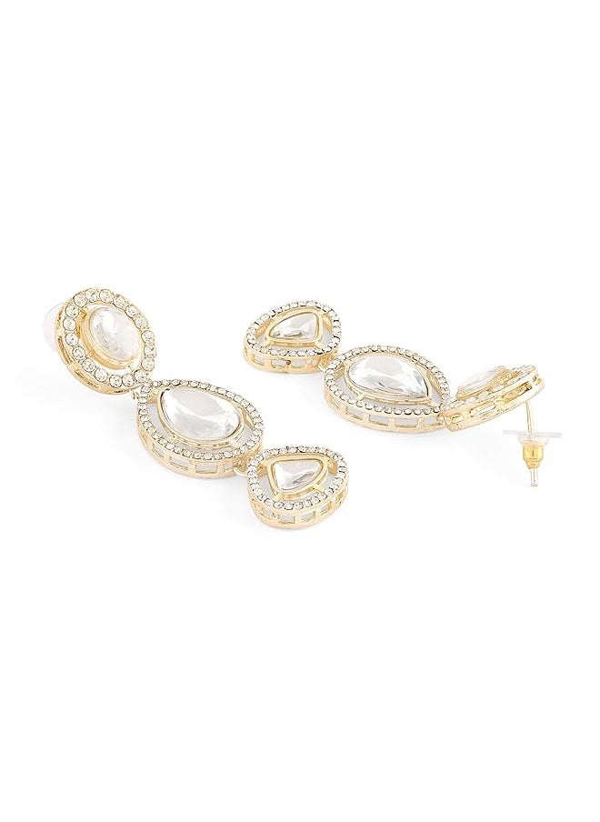 erorex - Gold Tone Double Layered Austrian Diamonds And Artificial Stones Bridal Necklace And Earring Set For Women Zpfk16925 - Image 1