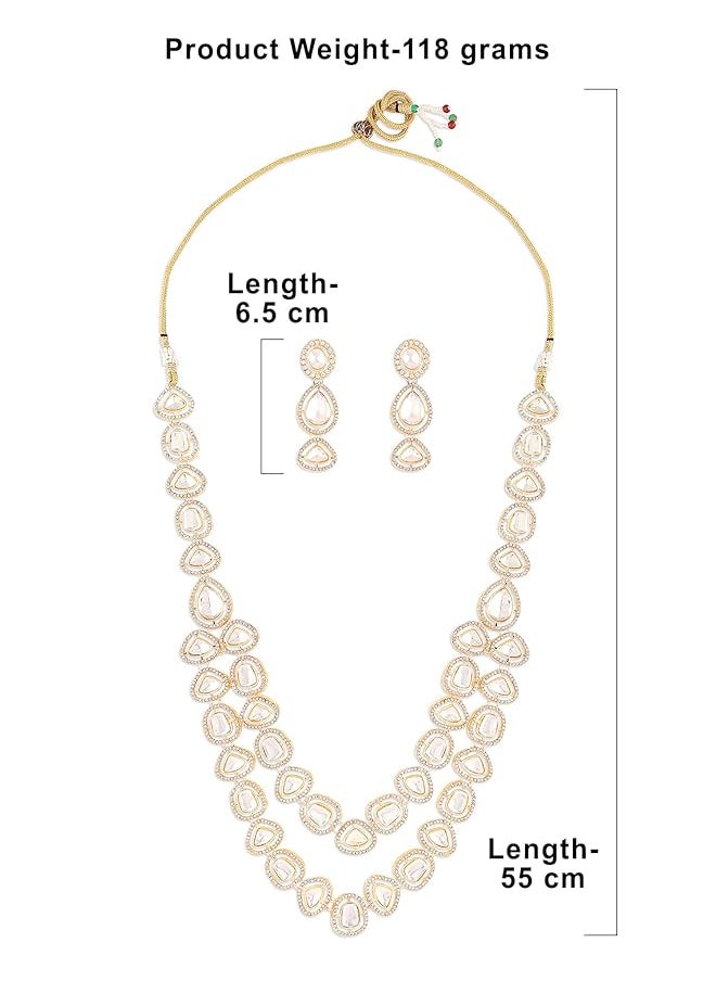 erorex - Gold Tone Double Layered Austrian Diamonds And Artificial Stones Bridal Necklace And Earring Set For Women Zpfk16925 - Image 1