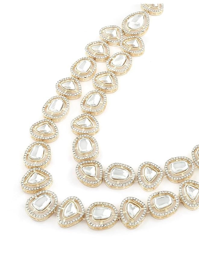erorex - Gold Tone Double Layered Austrian Diamonds And Artificial Stones Bridal Necklace And Earring Set For Women Zpfk16925 - Image 1