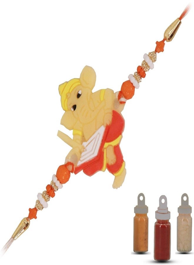 Aseenaa Rakhi For Brother, Kids, Boys And Girls | Ganesh JI Rakhi As Gift | Roli, Haldi And Chawal For Tikka On Forehead Only | Colour - Blue | Set Of 1 - Image 1
