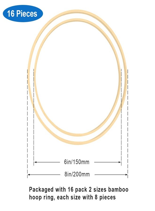 Worown 16 Pack (6” & 8”) Wooden Bamboo Floral Hoops Wreath Rings for Making Wedding Wreath Decor and Wall Hanging Crafts - Image 2