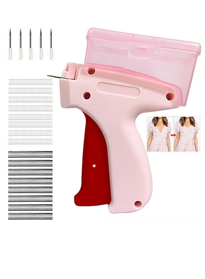 يلا جوي مجموعة مسدس وضع علامات على الملابس، مسدس غرز صغير للملابس، مسدس وضع علامات على الملابس، يأتي مع 5 إبر دقيقة، 600 مشبك أسود و600 أبيض، مسدس خياطة سريع الغرز للملابس، وردي - Image 1