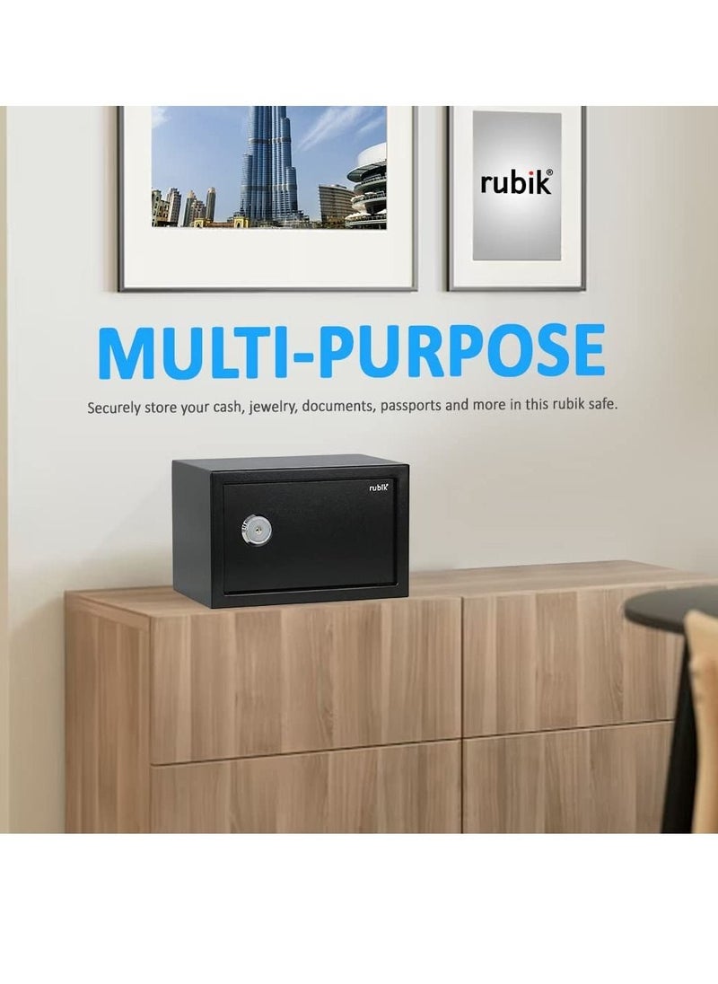 Rubik - Key Operated Safe Box for Home Office Cash Passport Jewelry Security RB20K (20x31x20cm) Black - Image 1