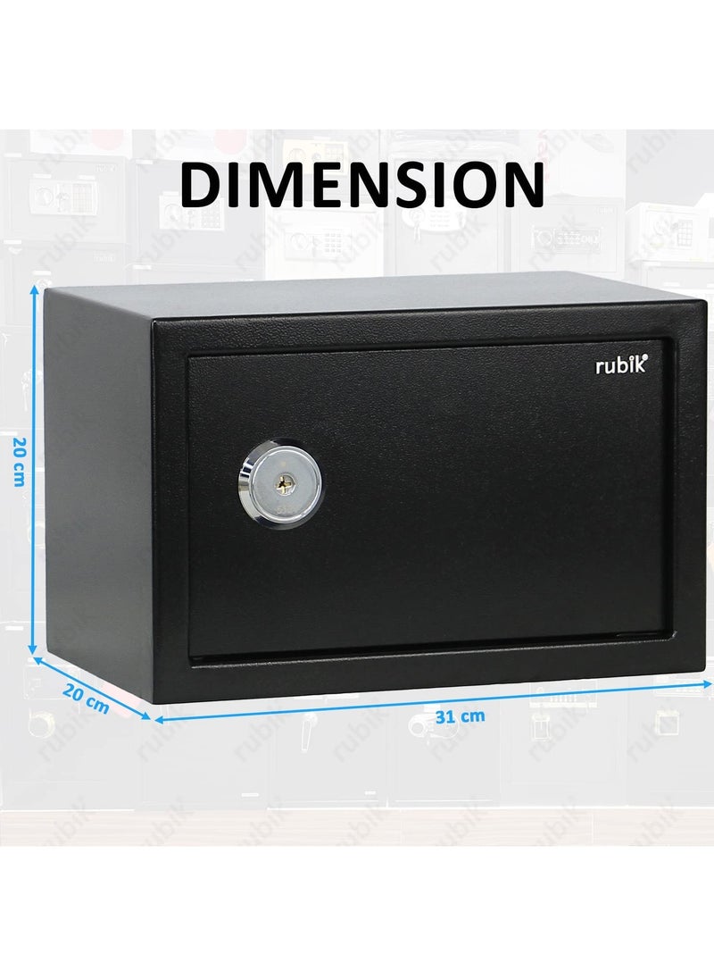 Rubik - Key Operated Safe Box for Home Office Cash Passport Jewelry Security RB20K (20x31x20cm) Black - Image 1