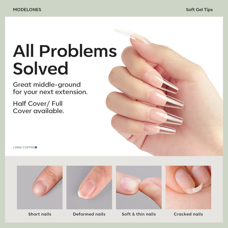 Modelones Long Coffin Nail Tips - 500Pcs Fake Nails Gel Clear Soft Acrylic Press on Pre-shape Full Cover Gel Extension Home DIY Salon Art Design 10 Sizes - Image 3