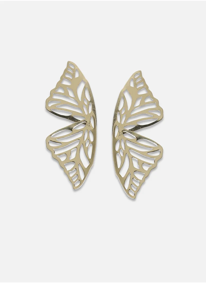 SOHI Butterfly Wing Drop Earrings - Champayne Gold-Colour