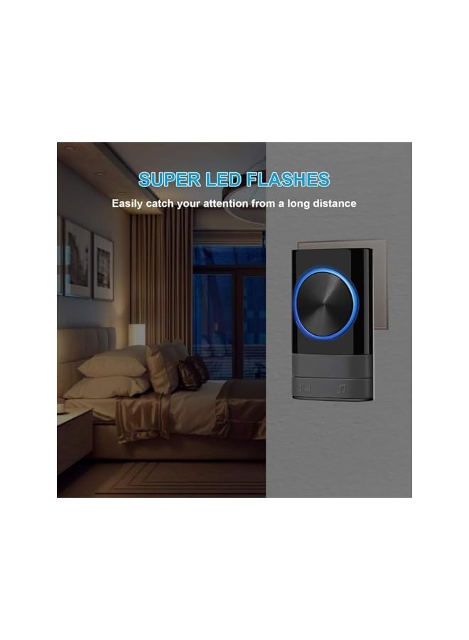 PROMASS promass Wireless Doorbell, 4 Level Volumes Ring Doorbell Wireless, Black Waterproof Door Bell Kit with 2 Plug in Receivers Kit, 1 Chime Transmitter Remote Button, 52 Chimes for Home, Office  - Image 4