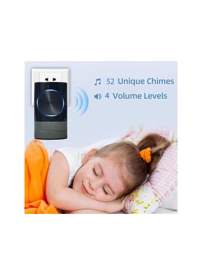 PROMASS promass Wireless Doorbell, 4 Level Volumes Ring Doorbell Wireless, Black Waterproof Door Bell Kit with 2 Plug in Receivers Kit, 1 Chime Transmitter Remote Button, 52 Chimes for Home, Office  - Image 2