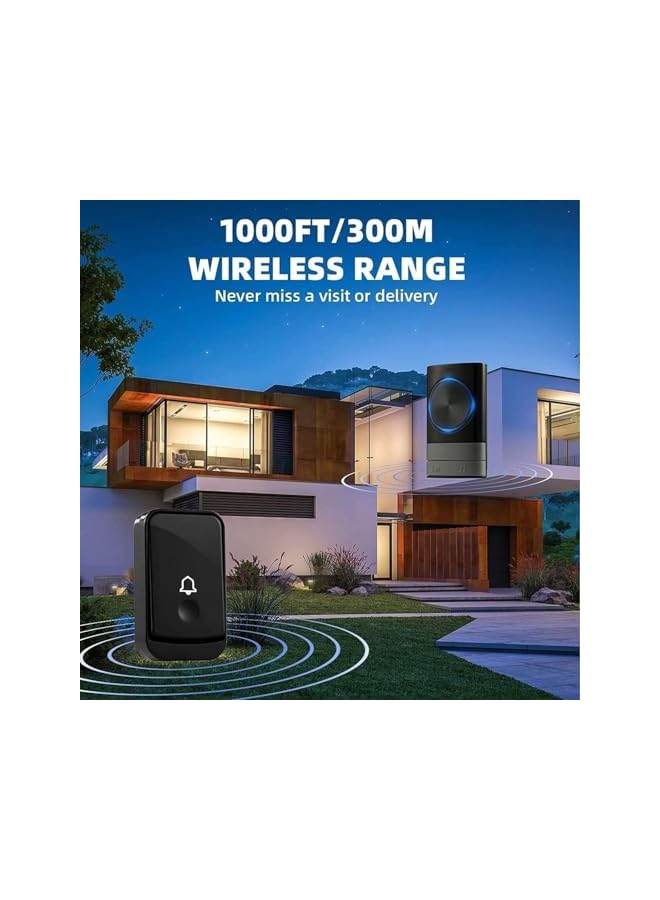 PROMASS promass Wireless Doorbell, 4 Level Volumes Ring Doorbell Wireless, Black Waterproof Door Bell Kit with 2 Plug in Receivers Kit, 1 Chime Transmitter Remote Button, 52 Chimes for Home, Office  - Image 3
