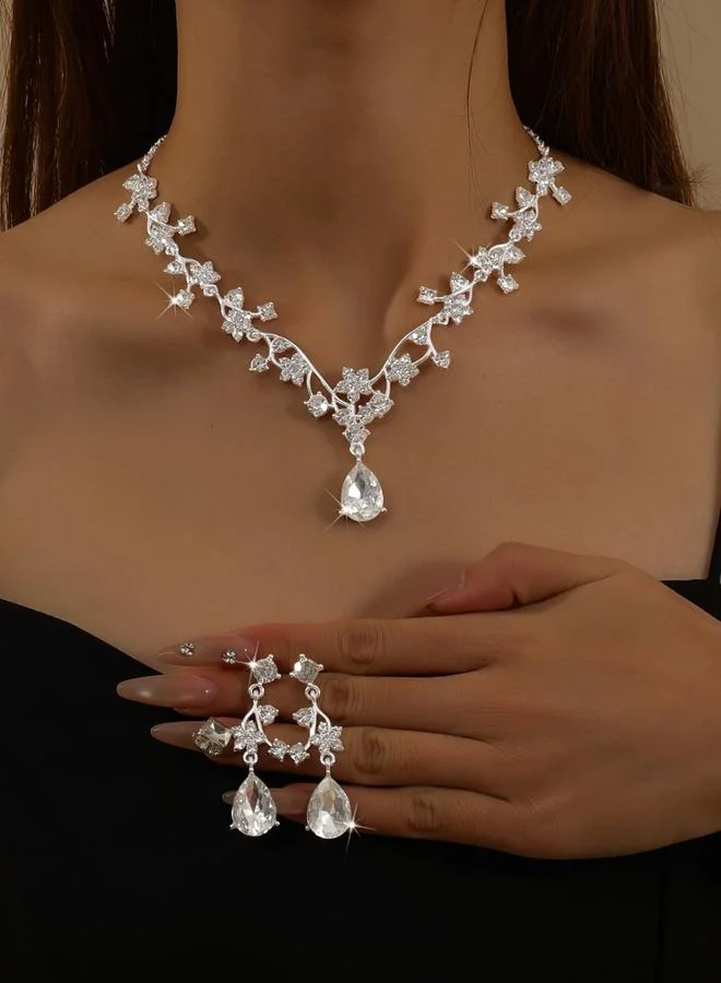 Take Two 2-Piece Rhinestone Drop Embellished Necklace and Earrings Jewelry Set