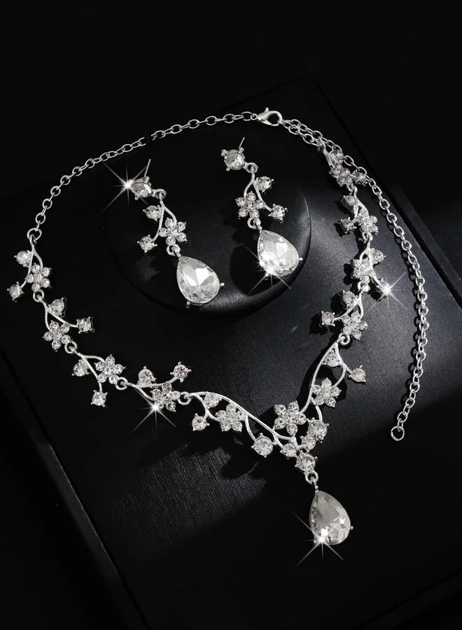 Take Two 2-Piece Rhinestone Drop Embellished Necklace and Earrings Jewelry Set