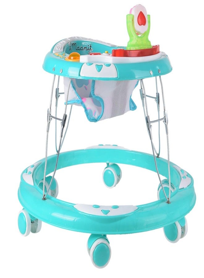 Maanit Walker with Foldable, Cushion Seat | Activity Walker for Baby with Musical Toy Bar | Walker Babyboys Girls (Sky Blue) - Image 1