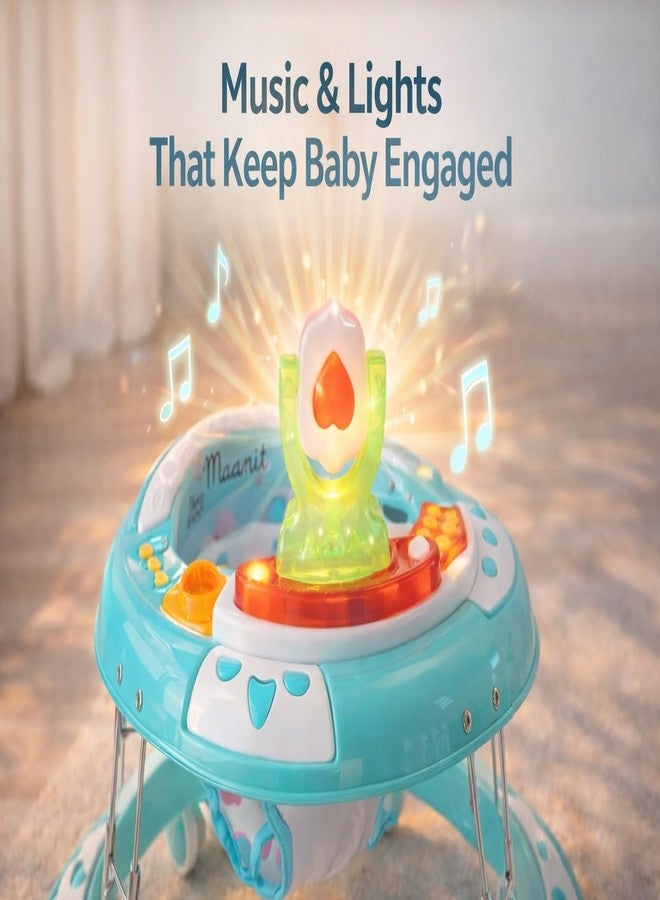Maanit Walker with Foldable, Cushion Seat | Activity Walker for Baby with Musical Toy Bar | Walker Babyboys Girls (Sky Blue) - Image 5