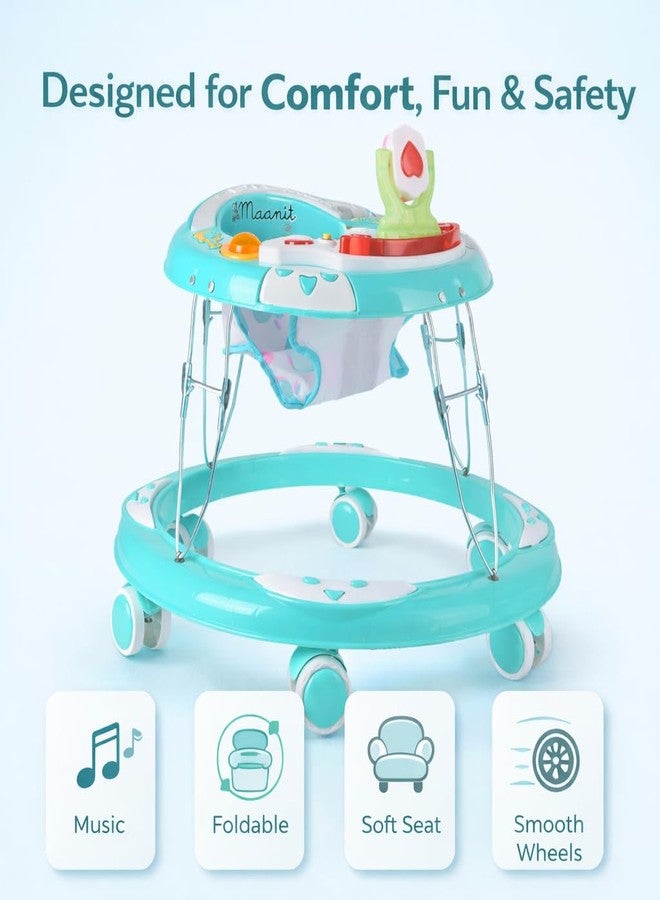 Maanit Walker with Foldable, Cushion Seat | Activity Walker for Baby with Musical Toy Bar | Walker Babyboys Girls (Sky Blue) - Image 2