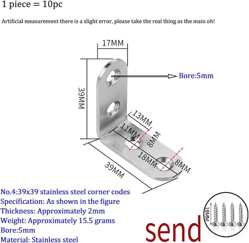 Stainless Steel L Shaped Corner Brackets 3 Piece 90 Degree Fasteners Protector No 4 39x39 - Image 3
