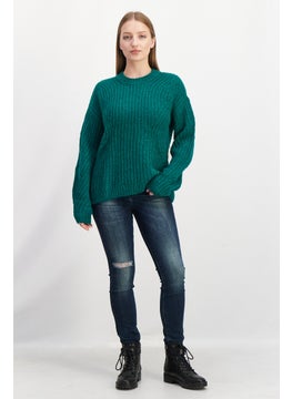 ESPRIT Women Round Neck Textured Sweater, Green  - Image 4
