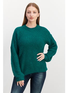 ESPRIT Women Round Neck Textured Sweater, Green  - Image 1