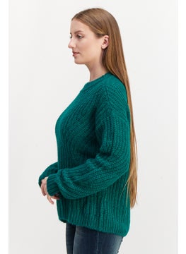 ESPRIT Women Round Neck Textured Sweater, Green  - Image 3