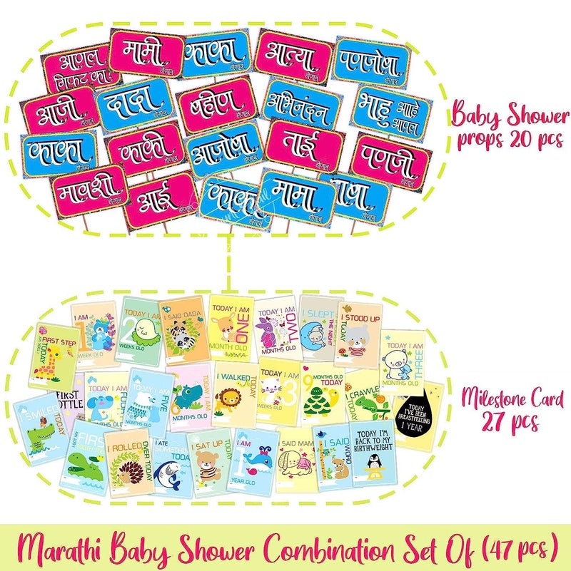 Wobbox Marathi Baby Shower Decoration Items| Baby Shower Photo Booth Props for Photoshoot, Baby Shower Milestone Card, Godh Bharai Decoration Kit-(FP395) - Image 2