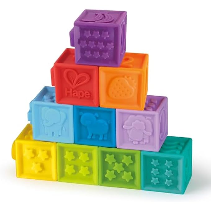 كتل ضغط لي ناعمة من السيليكون لعبة تكديس للأطفال مونتيسوري كرة حسية عضاضة استحمام للأطفال ضغط اللعب مع الأرقام والحيوانات والفواكه والقوام لعبة نشاط للأطفال من عمر 6 أشهر فما فوق، 10 قطع - Image 1