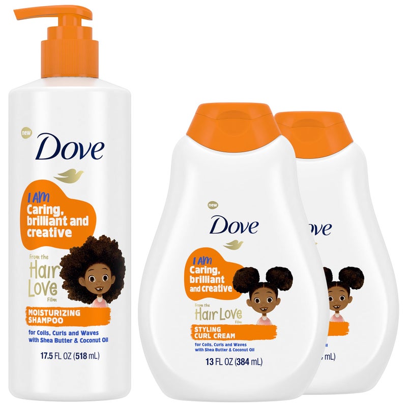 Dove Kids Moisturizing Shampoo + Styling Curl Cream Twin Pack â€“ â€œHair Loveâ€ Curly Hair Products for Kids, Coconut Cookie Scent (3 Piece Set) - Image 1