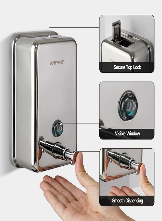anydry Commercial Soap Dispenser Wall Mount, Polished Stianless Steel Finish Manual Liquid Soap Dispenser - 37oz (1100ml) Model AD1003 - Image 4