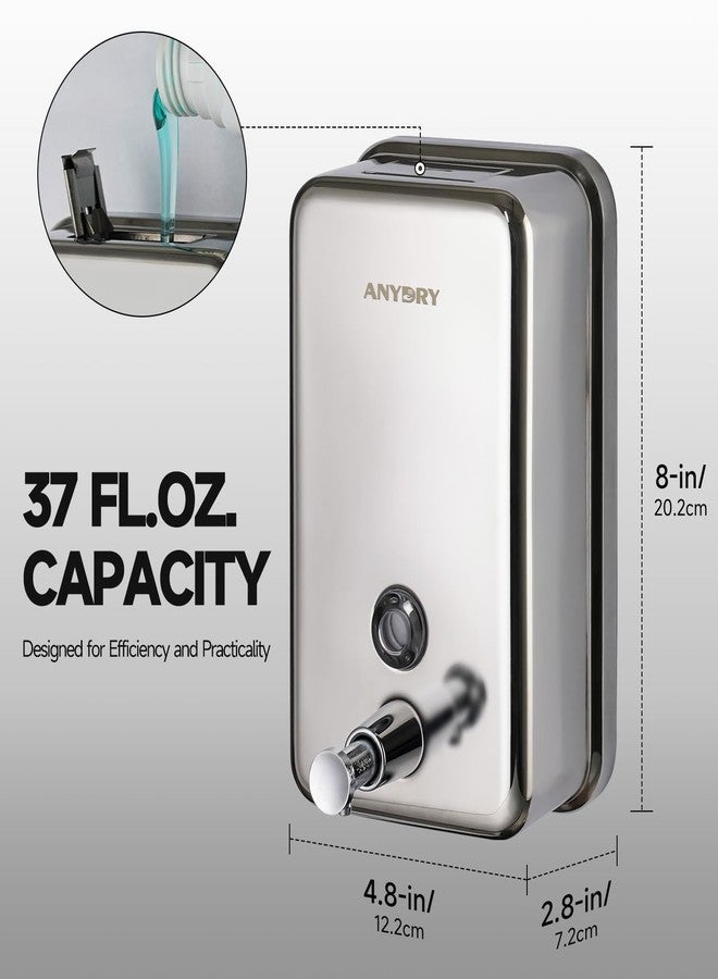anydry Commercial Soap Dispenser Wall Mount, Polished Stianless Steel Finish Manual Liquid Soap Dispenser - 37oz (1100ml) Model AD1003 - Image 5
