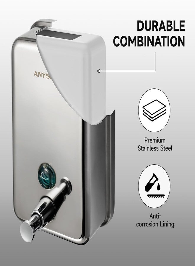 anydry Commercial Soap Dispenser Wall Mount, Polished Stianless Steel Finish Manual Liquid Soap Dispenser - 37oz (1100ml) Model AD1003 - Image 2