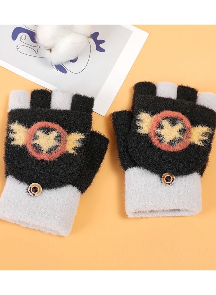 Golovejoy New Children's Outdoor Wind Proof And Warm Keeping Cute Plush Gloves In Winter 