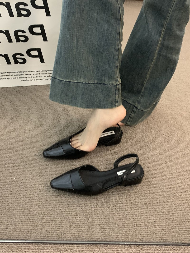Chic Nude Pointed Toe Block Heel Sandals for Women Black