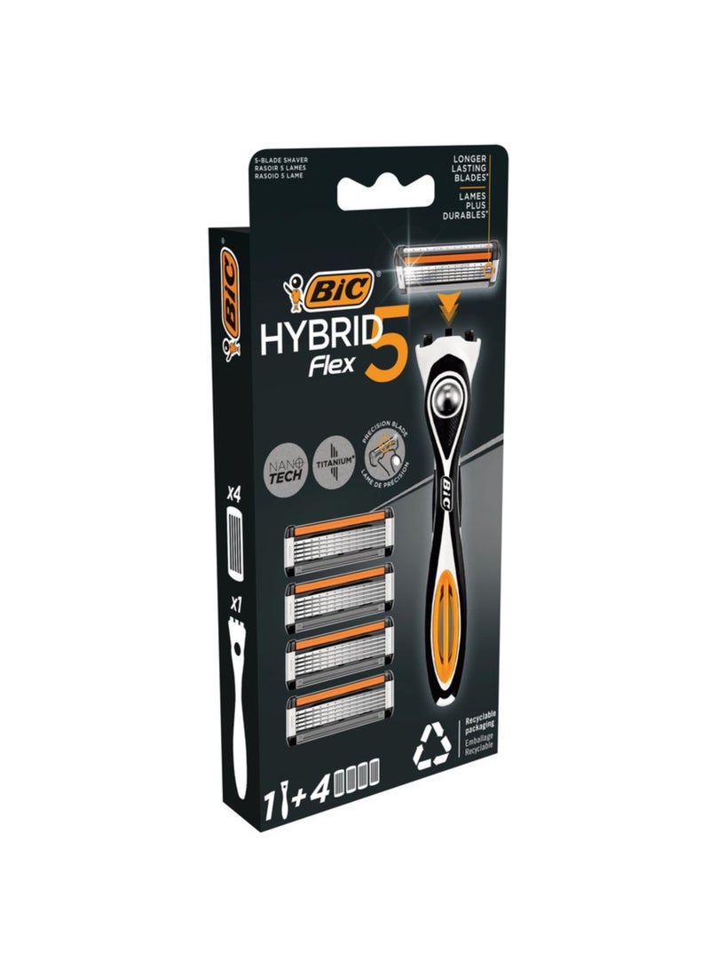 Bic مجموعة حلاقة بيك هايبرد 5 فليكس للرجال - صندوق يحتوي على 1 مقبض و 4 رؤوس إعادة تعبئة - Image 2