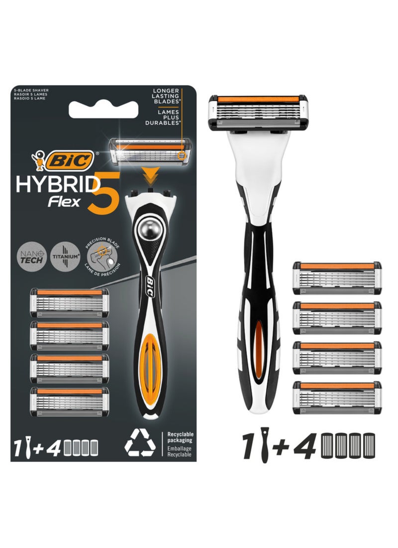Bic مجموعة حلاقة بيك هايبرد 5 فليكس للرجال - صندوق يحتوي على 1 مقبض و 4 رؤوس إعادة تعبئة - Image 1
