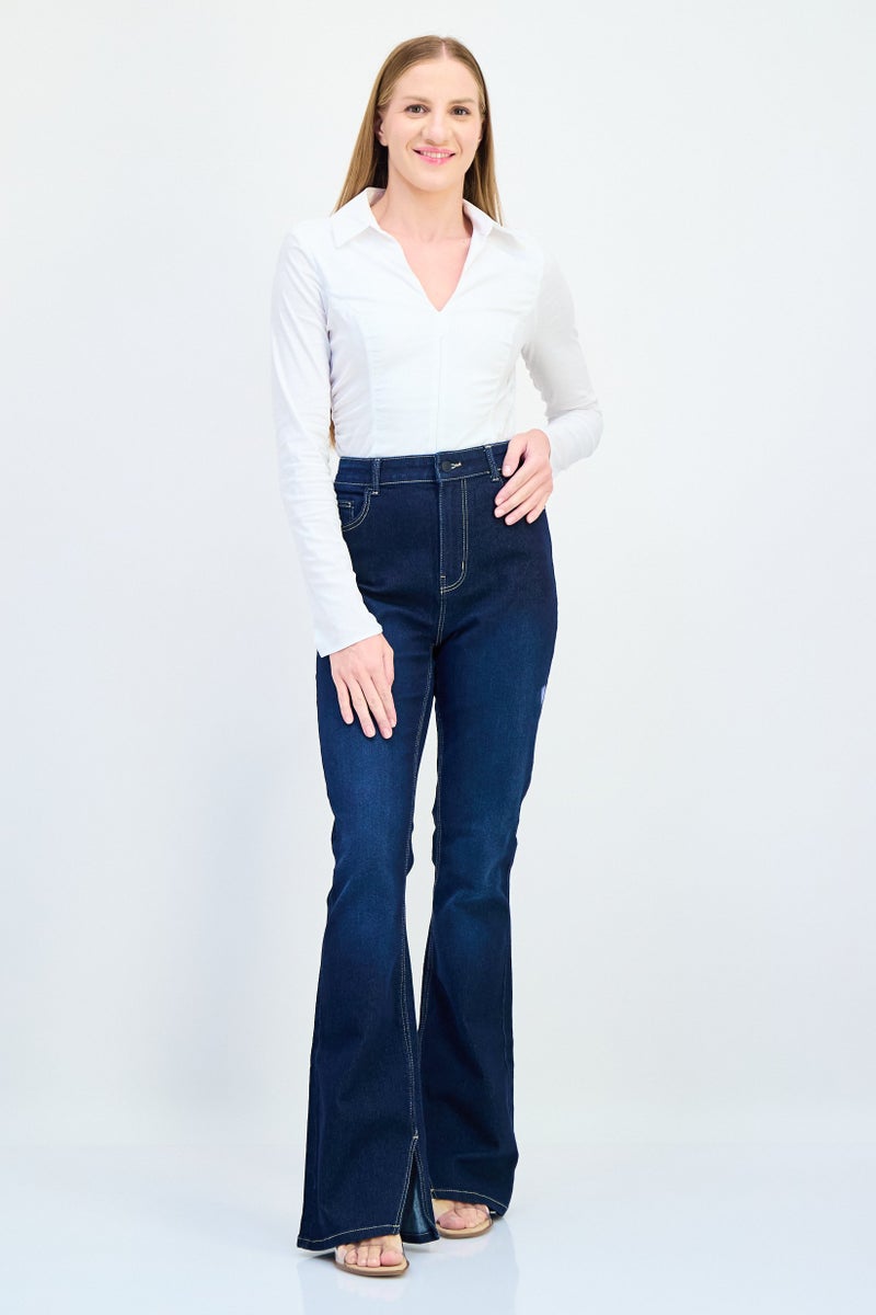 VERO MODA Iscenery x Vero Moda Women Bootcut Fit Washed Stretchable Denim, Dark Navy  - Image 4