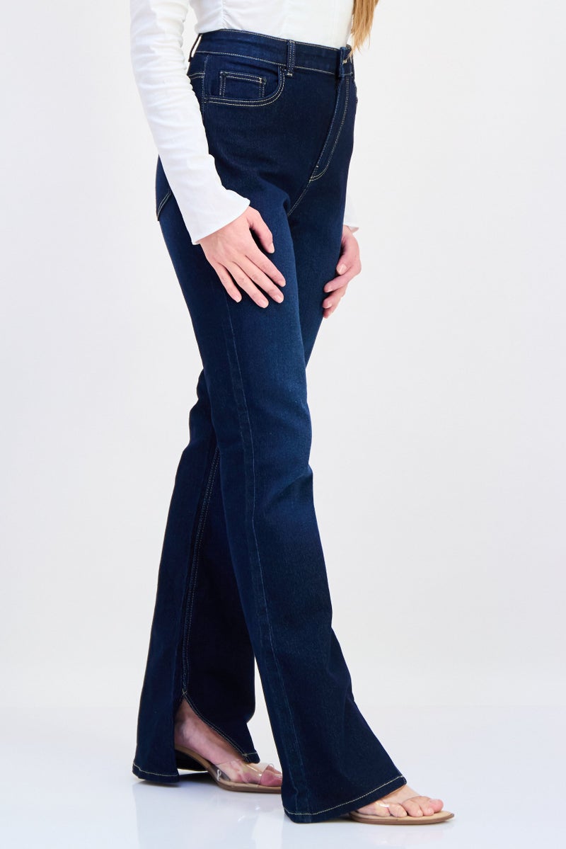 VERO MODA Iscenery x Vero Moda Women Bootcut Fit Washed Stretchable Denim, Dark Navy  - Image 2