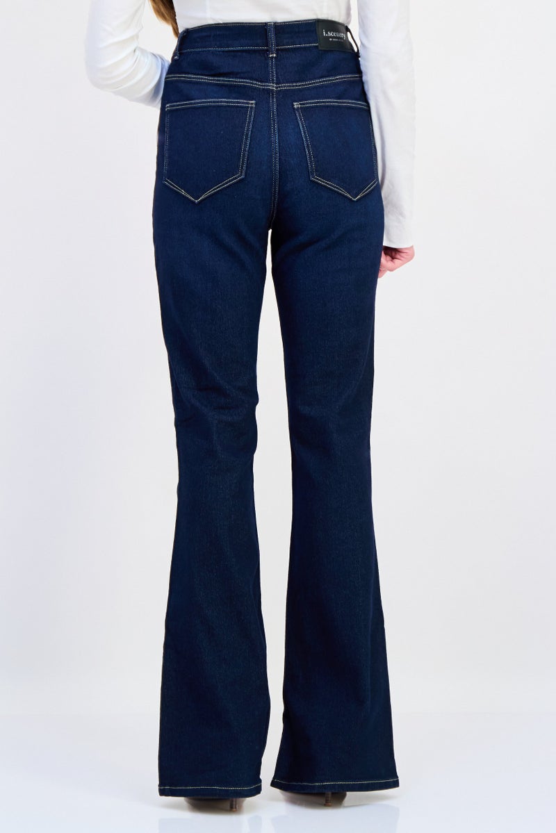 VERO MODA Iscenery x Vero Moda Women Bootcut Fit Washed Stretchable Denim, Dark Navy  - Image 3