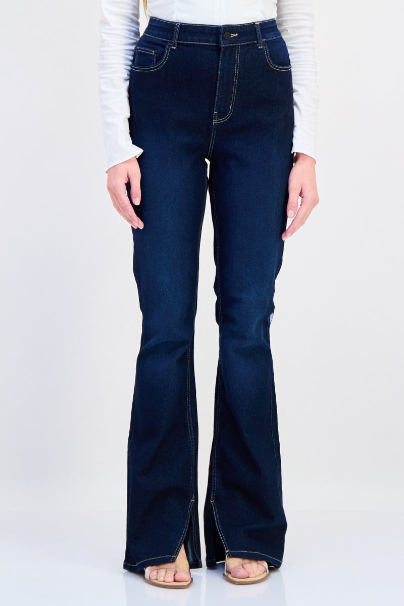 VERO MODA Iscenery x Vero Moda Women Bootcut Fit Washed Stretchable Denim, Dark Navy  - Image 1