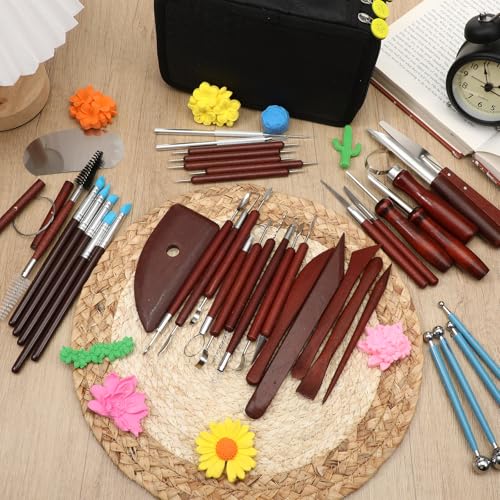 Exclaith 42 Pcs Pottery Tools Pottery Sculpting Tool, Potterys Kit, Clay Sculpting Tools, Ceramics Tool Set with Carrying Case Bag and Apron, for Potterys Wheel, DIY Arts and Crafts - Image 2