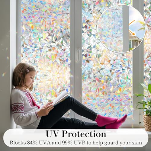 DUOFIRE Rainbow Window Clings for Glass Stained Glass Window Film Decorative 3D Decals Windows Cover Suncatcher Static Cling Sticker Windows for Home118 x 47 inch - Image 3